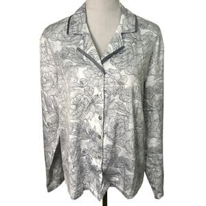 Nordstrom Rack Women's Gray/White Floral Satin Button Up Sleep Shirt M NWOT